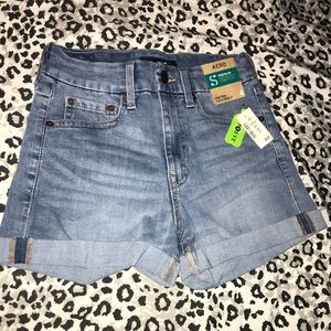 High Rise Curvy Denim Midi Shorts